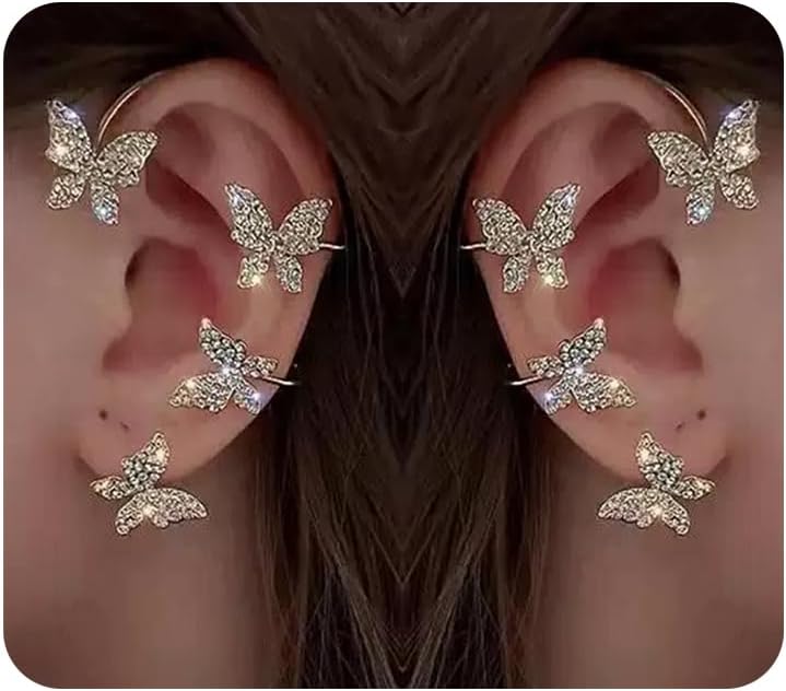 Taichell Store Shining Butterfly Ear Cuffs Zircon Butterfly Earrings for Women Ear Cuffs for Women Non Piercing Ear Wrap Around Earrings - Image 1